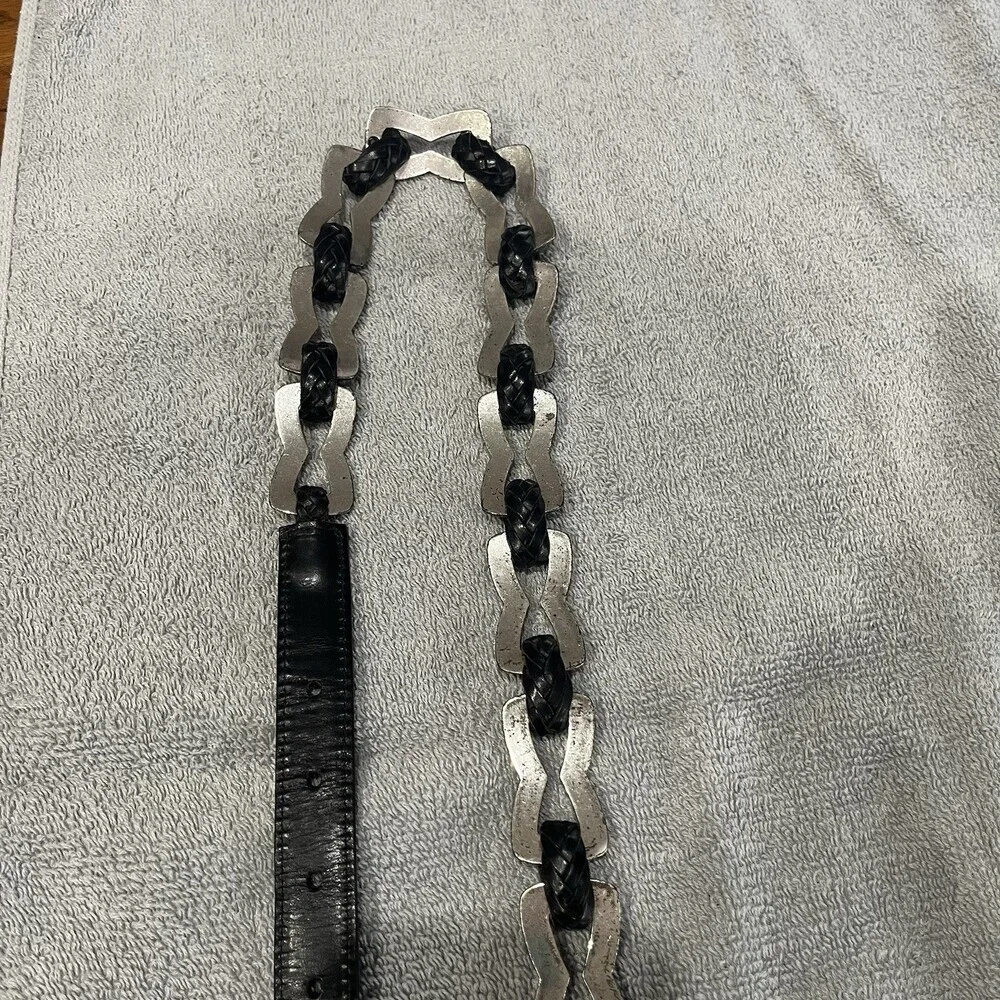 Vtg Brighton Black Leather & Chain Link Belt 1996 M/L Classic‎ 90’s